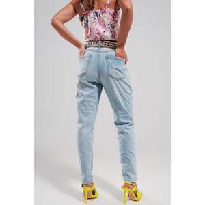 Jeans strappati a vita alta in blu chiaro - Product Image 4