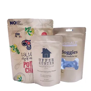 Custom Kraft Paper Stand Up Pouch Recyclebare Food Grade Verpakking Met Herbruikbare Rits En Raam Gedrukt Op Bestelling