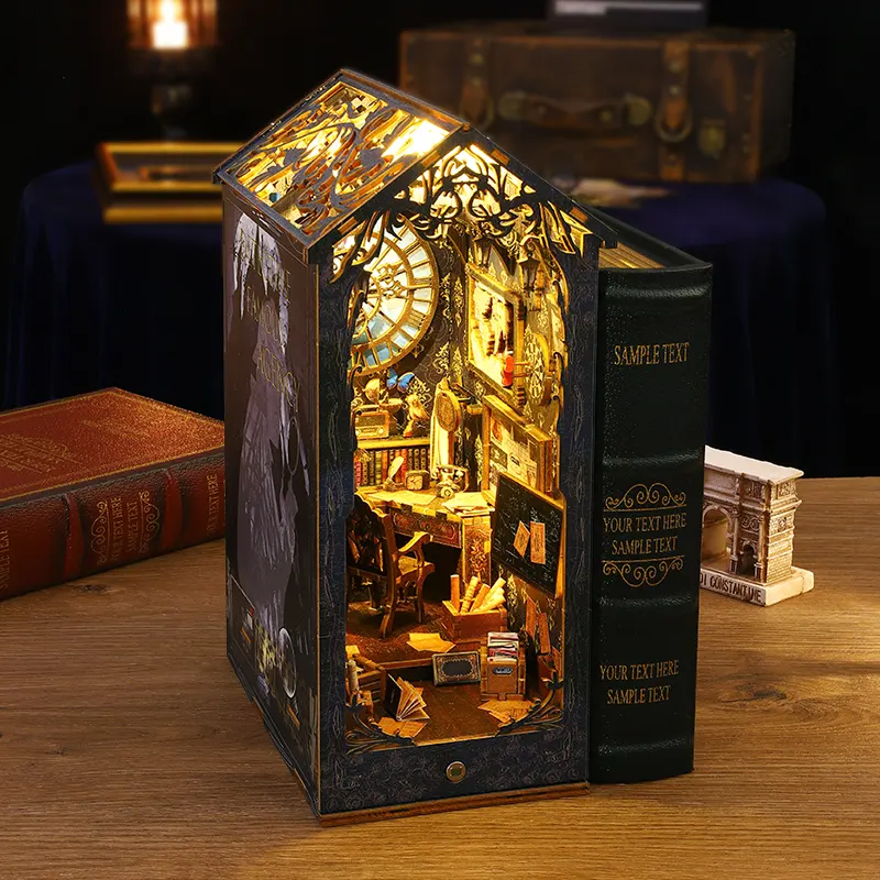 Hoekje Boek 3d Houten Puzzel Boekensteun Diy Miniatuur Huis Boekenplaat Insert Detective Bureau Boek Hoekkit