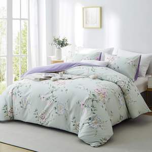 Housse de couette respirante vert sauge et violet Floral 3 pièces ensemble de literie en microfibre à armure toile <span class=keywords><strong>imprimée</strong></span> douce avec 2 taies d'oreiller - Product Image 2