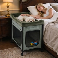 Lit pour chien surélevé moderne en velours, rectangulaire, pliable, à deux niveaux, avec roulettes, sacs de rangement latéraux et sac de transport pour chats et chiens