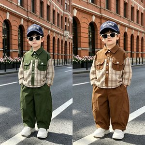 Ensemble chemise et pantalon à carreaux colorblock pour bébé garçon, deux pièces, mignon, décontracté, pour tous les jours - Product Image 4