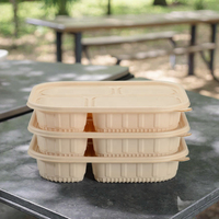 Barquette à emporter SICHUN à 4 compartiments avec couvercle, écologique, biodégradable, boîte à lunch jetable, micro-ondable, en amidon de maïs