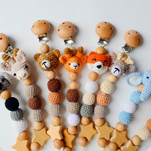 Cuentas de <span class=keywords><strong>Madera</strong></span> Hechas a Mano, Mordedores de Ganchillo, Amigurumi, Cadena para Chupetes de Bebé, Animales, Clip para Chupetes de <span class=keywords><strong>Madera</strong></span>, Juguete Suave, Comida - Product Image 5