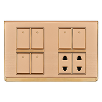Boîtier de commutation 4 modules pour PC, design de luxe doré, norme britannique, avec bouton-poussoir et indicateur, et variateur de lumière