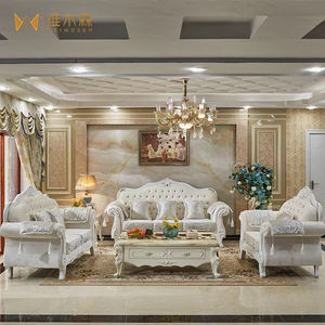 Set <span class=keywords><strong>Sofa</strong></span> Ruang Tamu Gaya Eropa, <span class=keywords><strong>Sofa</strong></span> Kain Sederhana Berbahan Kayu Solid Ukiran Prancis dengan Beludru, Kombinasi Furnitur Villa Mewah - Product Image 2