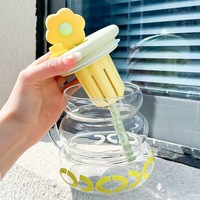 Summer Girls Ins Cute Glass Water Cup Résistant aux hautes températures avec paille de grande capacité pour le bureau