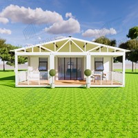 Boxspace 9x9m Maison Conteneur Modulaire Démontable Style Ferme 2 Chambres 2 Salles de Bain Toiture en Pente Bureau Préfabriqué Villa
