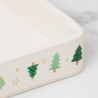 Plateau décoratif en cuir rectangulaire à motif d'arbre de Noël pour salon, chambre et salle à manger Stockage et affichage de vacances
