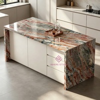 Meuble îlot de rangement haut de gamme sur mesure en marbre naturel Fendi rouge avec plan de travail pour l'intérieur des résidences de prestige
