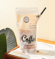 Pochette transparente autoportante pour boissons avec ouverture pour paille, sac refermable à fermeture éclair pour café, jus, smoothies et emballage de liquides