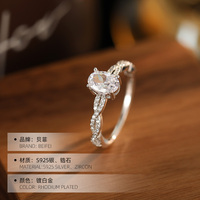 Bague de fiançailles Halo très vendue, classique, en zircon en forme d'œuf, en argent sterling 925, pour femmes