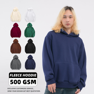 Unisex 500g Pullover Hoodie Embroidered Heavyweight <b>Fleece</b> <b>Sweatshirt</b> with Drop Shoulder Pocket Winter Puff Printing Design - Product Image 1