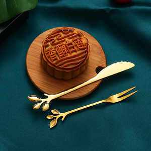 Stainless Steel Cutlery <b>Set</b> Leaf Shape Dessert Fork Knife For Home Use Eco Friendly <b>Hand</b> <b>Wash</b> Only - Product Image 3