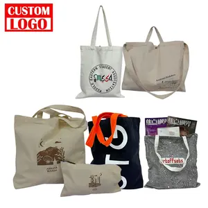 Customizable Size Solid Color Cotton Tote Bag With Pockets Tote Shopping Bag Promotional Canvas Storage Bag