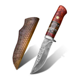 Cuchillo Bowie NEWOOTZ, hecho a mano, de madera estabilizada de mamut, con hoja fija de acero de Damasco, funda OEM, para supervivencia al aire libre y caza - Product Image 2