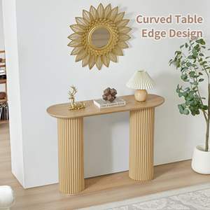 Combohome <span class=keywords><strong>table</strong></span> <span class=keywords><strong>console</strong></span> cannelée, <span class=keywords><strong>table</strong></span> d'entrée ovale incurvée de ferme avec rangement et pieds en bois cannelés - Product Image 4