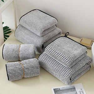 Fuen Textile Coral Fleece Striped Bath <b>Towel</b> 70x140cm <b>Extra</b> <b>Large</b> Thick Home Gift Use - Product Image 4