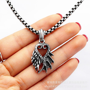 yunnique Swan <b>Couple</b> Pendant Stainless Steel Wings Heart Shape <b>Necklace</b> Gift For Women - Product Image 5