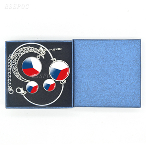 Set di <span class=keywords><strong>Gioielli</strong></span> con Bracciale, Collana e Orecchini con Bandiera della Repubblica Ceca, Cabochon in Vetro, Set di Collane con Bandiere di Paesi Europei per Regali da Donna - Product Image 6