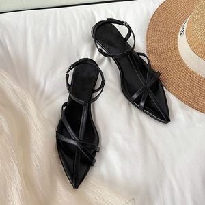 Sandalias de cuña romanas retro de nicho negras con tiras cruzadas tejidas para mujer, sin cordones, con punta cuadrada, tacón de plataforma, transpirables, cómodas para otoño - Product Image 1