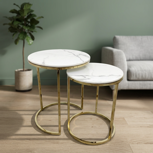Ensemble de tables basses modernes pour salon, plateau en bois, acier inoxydable, extensible, portable, effet cascade, 3 pièces - Product Image 3