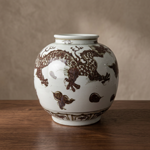 Jarrón de Porcelana Art Deco Tradicional con Diseño de Dragón Marrón, Esmaltado, Hecho a Mano, Cocido a Alta Temperatura, Decoración de Mesa de 12-16 Pulgadas - Product Image 3