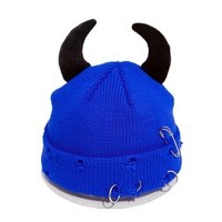 Bonnet en tricot unisexe avec cornes de démon, style streetwear décontracté, effet vieilli, chaud, pour l'automne et l'hiver