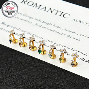 Piercing Labret <span class=keywords><strong>en</strong></span> Titane ASTM-F136 G23 à Filetage Interne, Bijou <span class=keywords><strong>de</strong></span> Mode pour Cartilage d'Oreille, Hélix, avec Pendentif Fleurs - Product Image 5