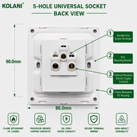 Enchufe de Pared Universal de 5 Orificios Estándar del Reino Unido, 13A, Resistente al Fuego, Compatible con Múltiples Enchufes, Marca Kolani, Fabricación OEM/ODM