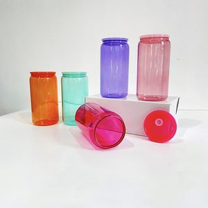 Listo para Enviar: Vaso de Agua de Vidrio de Borosilicato de 16oz, 5 Colores Surtidos, Irrompible, con Tapas de Plástico Coloridas - Product Image 5