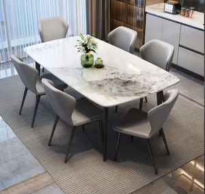 Nuevo Diseño de Lujo, Juego de Mesa de Comedor Rectangular Moderno y Personalizado con 6 Sillas Plegables de Acero al Carbono Dorado y Mármol para Hotel y Cocina - Product Image 1