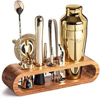 Tas Peralatan Bar Profesional Tas Berdiri Kayu Kit Bartender Baja Tahan Karat Hadiah Perjalanan Aksesori Bar Set Pengocok Koktail Jigger