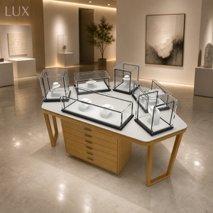 Vitrine à bijoux sur pied, présentoir en acrylique avec comptoir en verre pour boutique de bijoux, salle d'exposition - Product Image 3