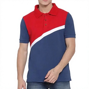 Men's Red And Navy <b>Blue</b> Color Blocked Short Sleeve <b>Polo</b> <b>Shirt</b> Casual Knitted Design Wholesale Supplier Custom LOGO Print 2026 - Product Image 1