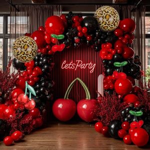 Kit de décoration de fête gonflable de luxe pour anniversaire, avec guirlande de cerises et <span class=keywords><strong>arche</strong></span> de ballons, doublement garni, rouge bordeaux et <span class=keywords><strong>noir</strong></span> - Product Image 1