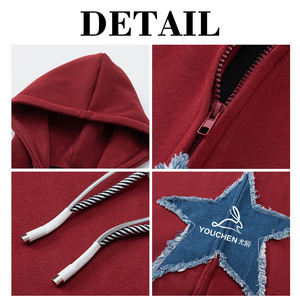 Felpa con Cappuccio e Zip YouChen Personalizzata con Ricamo a Stella, 100% Cotone, Design alla Moda con Coulisse, Vendita all'Ingrosso - Product Image 5