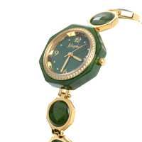 Montre pour femme en jade Hetian au design rétro, vert et blanc, bracelet vintage pour femme