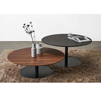 Nouveau design de meubles de salon en bois à 2 niveaux table basse latérale en fil de fer table basse ronde moderne en bois noir