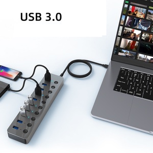 <span class=keywords><strong>Powered</strong></span> <span class=keywords><strong>USB</strong></span> 3.0 <span class=keywords><strong>HUB</strong></span> 10-Port <span class=keywords><strong>USB</strong></span> <span class=keywords><strong>Hub</strong></span> Splitter 10 tốc độ cao truyền dữ liệu Cổng 10 sạc cổng với công tắc LED 45W Adapter - Product Image 2