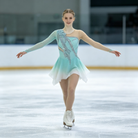 Robe de patinage artistique et de danse pour enfants et adultes, dégradé menthe et blanc, à une manche, avec strass et découpes florales au dos, pour compétition et spectacle