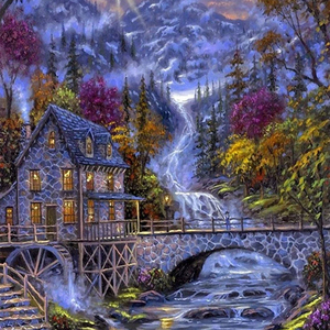 Chenistory diamant broderie cascade <span class=keywords><strong>maison</strong></span> plein carré diamant peinture <span class=keywords><strong>point</strong></span> <span class=keywords><strong>de</strong></span> <span class=keywords><strong>croix</strong></span> Kit image strass mosaïque artisanat - Product Image 1