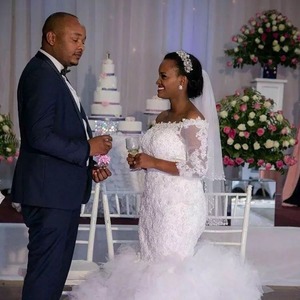 Mermaid Wedding Dress Women Plus Size White Lace Sweetheart Neckline Natural Waistline Polyester Fiber Custom Made - Product Image 1