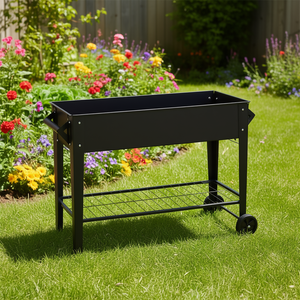 แปลงปลูกผักยกพื้นเหล็กแบบโมเดิร์น สูง 32 นิ้ว รับน้ำหนักได้ 400 ปอนด์ ป้องกันสนิม พร้อมล้อเลื่อน สำหรับปลูกผัก สมุนไพร และดอกไม้กลางแจ้ง - Product Image 2