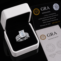 Bague de fiançailles pour femme en argent 925 avec moissanite taille émeraude VVS couleur D, large bande, certificat GRA - En stock, en promotion