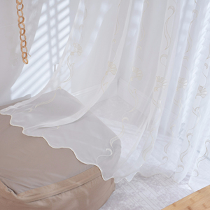 Shaoxing-tela de <span class=keywords><strong>lino</strong></span> y algodón para cortina, tejido transparente <span class=keywords><strong>con</strong></span> bordado de morning glory - Product Image 1