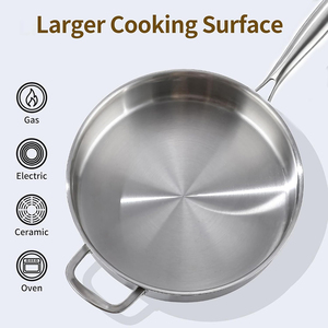 High Quality No Coating Wooden <b>Handles</b> Gas 6-Piece Triply Induction Bottom Stainless Steel Frying <b>Pan</b> Saute <b>Pan</b> - Product Image 3