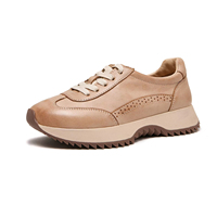 Baskets pour femmes en cuir véritable ciré, faites à la main, style vintage, plateforme, à lacets, confortables, plates, ODM, toutes saisons