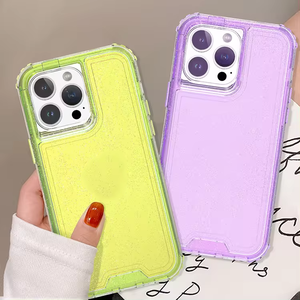 Custodia per telefono glitterata traslucida all'ingrosso 3 in 1 tinta unita per <span class=keywords><strong>iPhone</strong></span> <span class=keywords><strong>13</strong></span> 14 15 plus 16 pro cover per telefono paraurti antiurto - Product Image 2