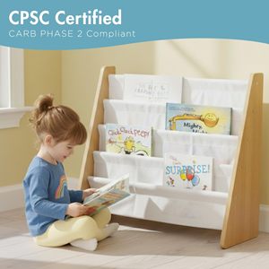 Libreria Organizzatore JQ per Cameretta, Scaffale a <span class=keywords><strong>4</strong></span> Ripiani con Tasche Profonde per Libri dei Bambini - Product Image 2